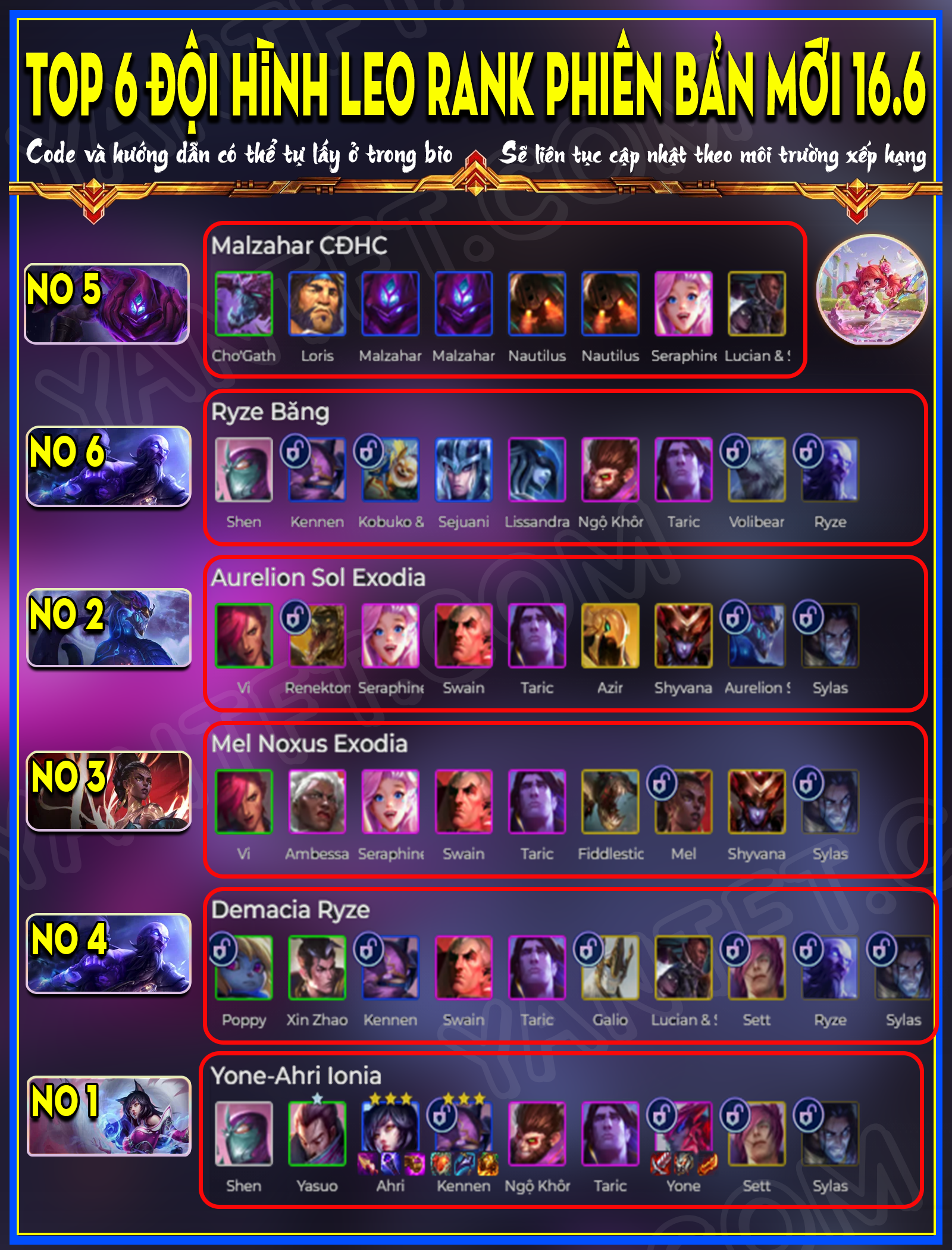 Top 10 Đội Hình Leo Rank Thần Tốc Phiên Bản Mới 16.6